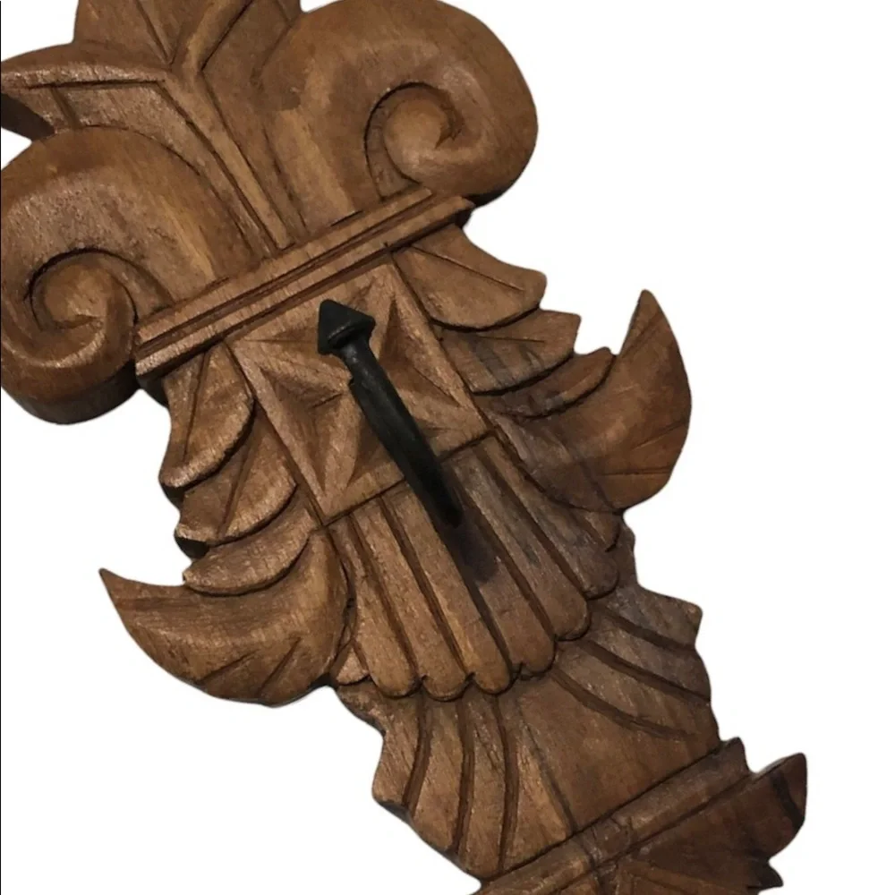 Vintage Rustic Solid Hand Carved Wood Wall Hanging With Hook 14.75”X6.5”